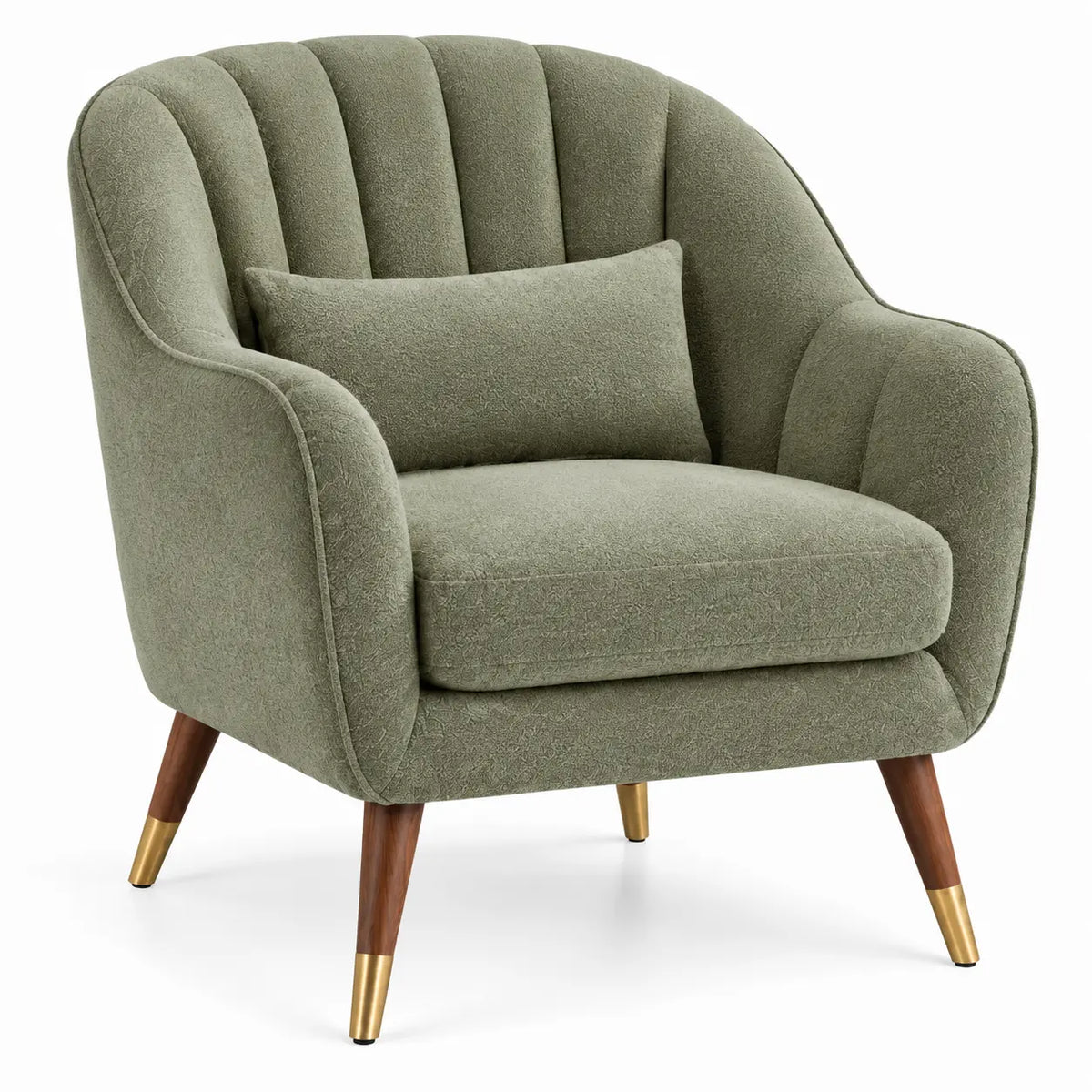 Sillón tapizado con acolchado acanalado, verde y marrón