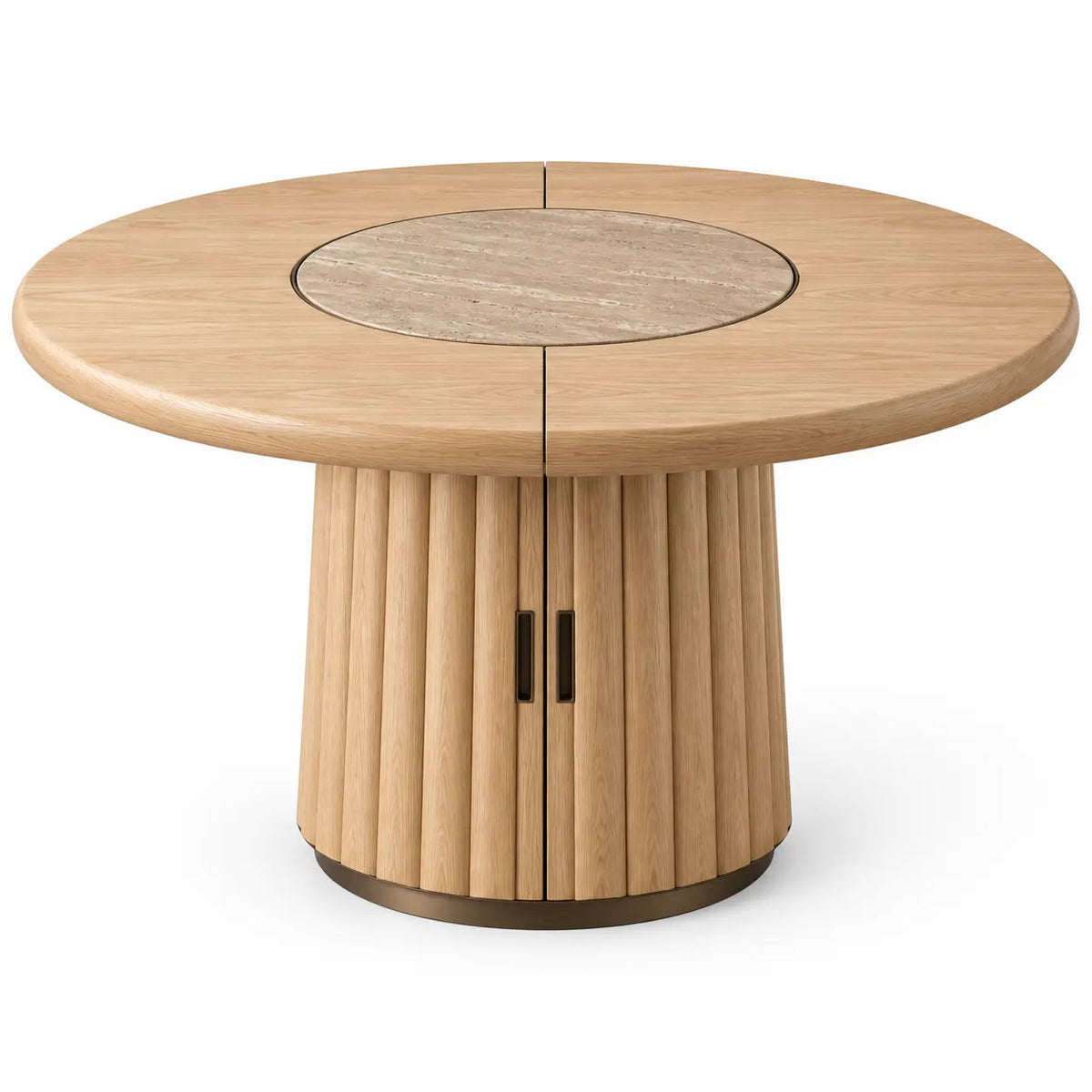 Mesa de comedor de contorno redondeado, marrón