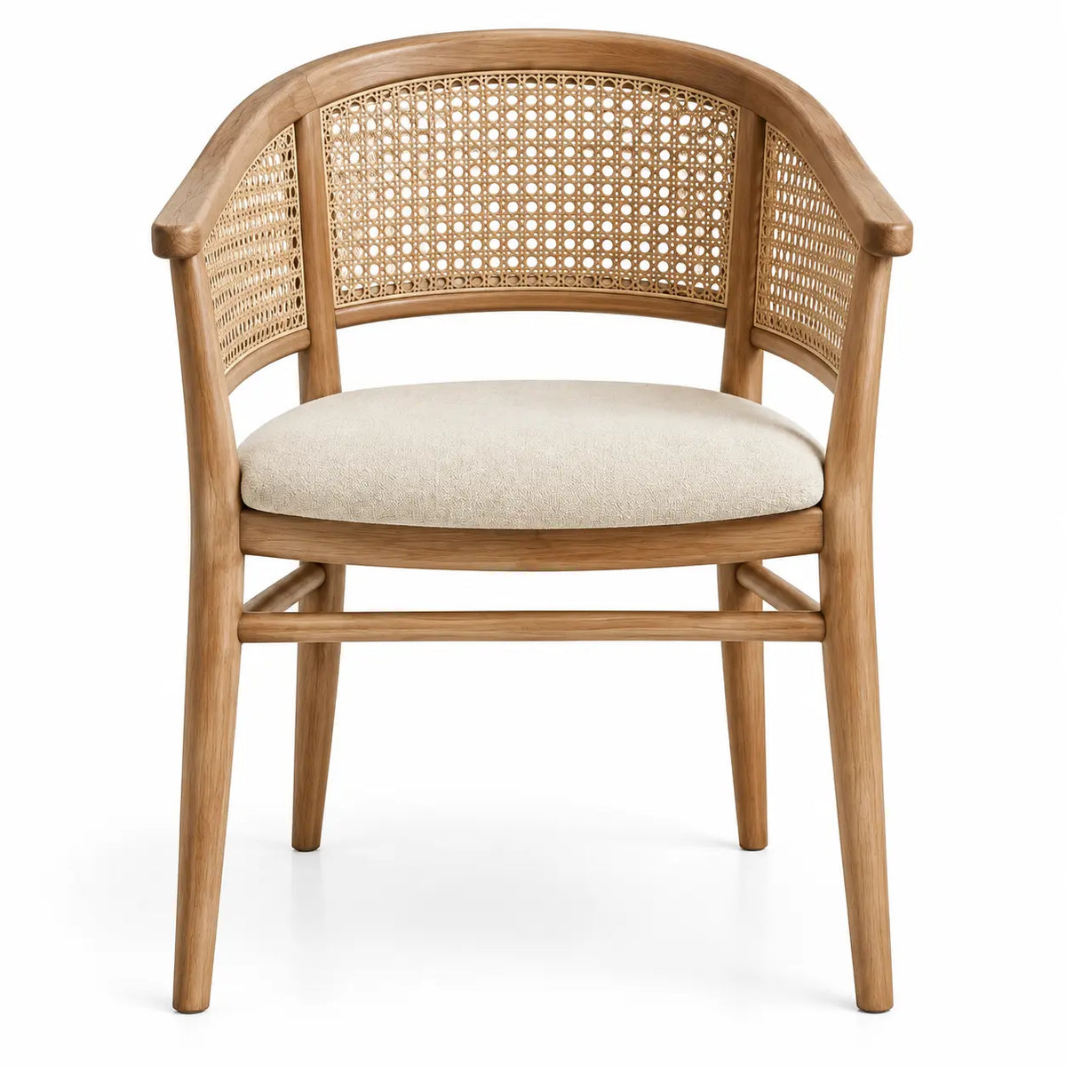 Silla con respaldo con detalles de entramado, beige y marrón