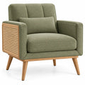 Sillón tapizado con detalles de entramado, verde y marrón