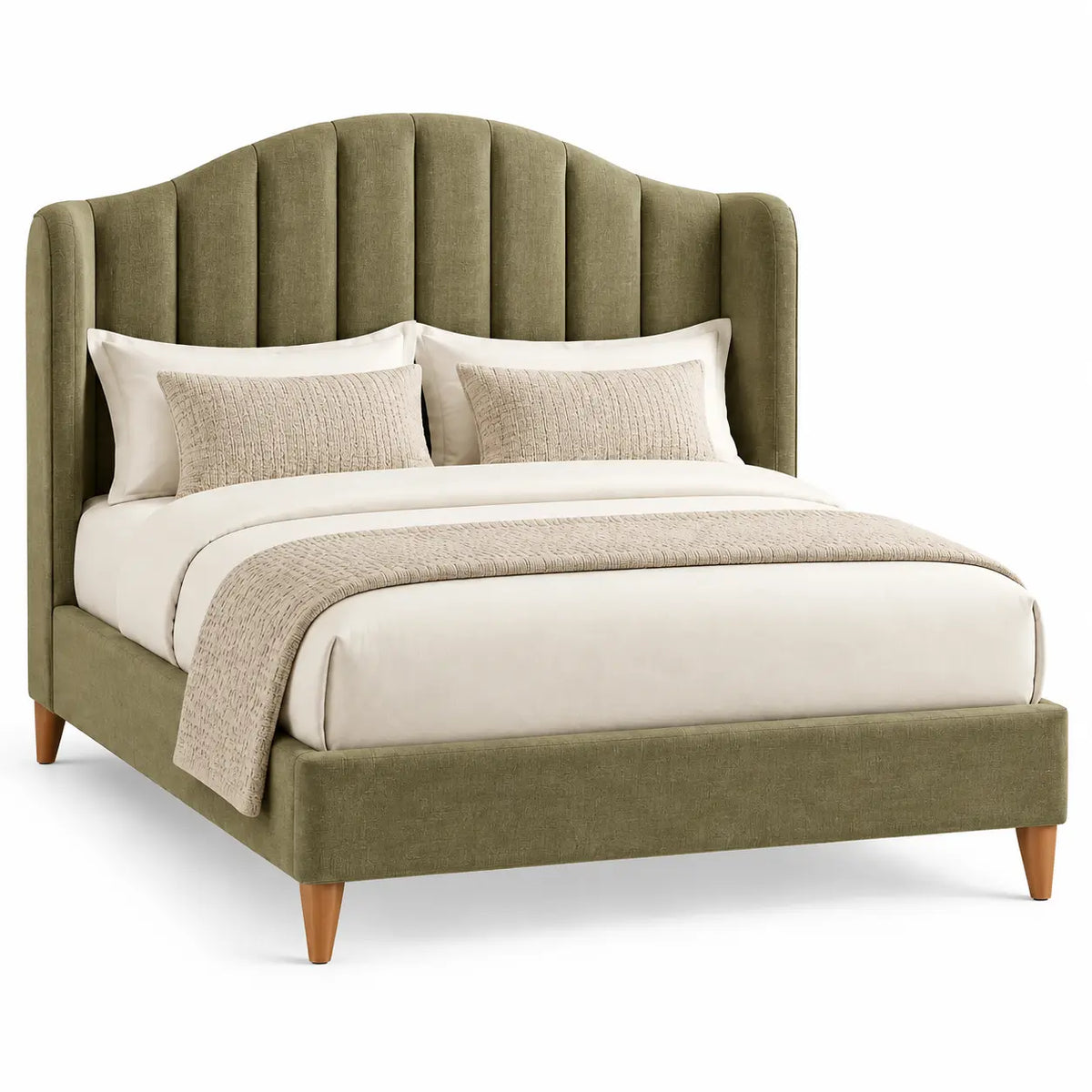Estructura de cama con cabecero de contorno redondeado, verde y marrón