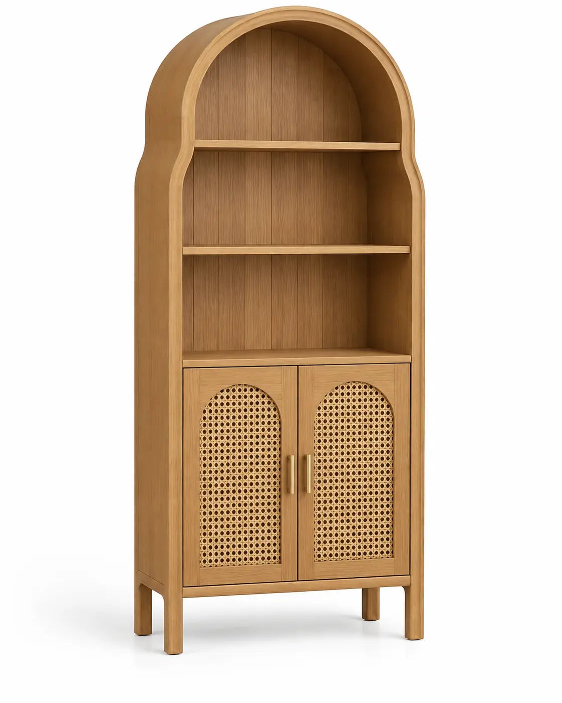 Estantería con almacenamiento con formas arqueadas y detalles de entramado, marrón