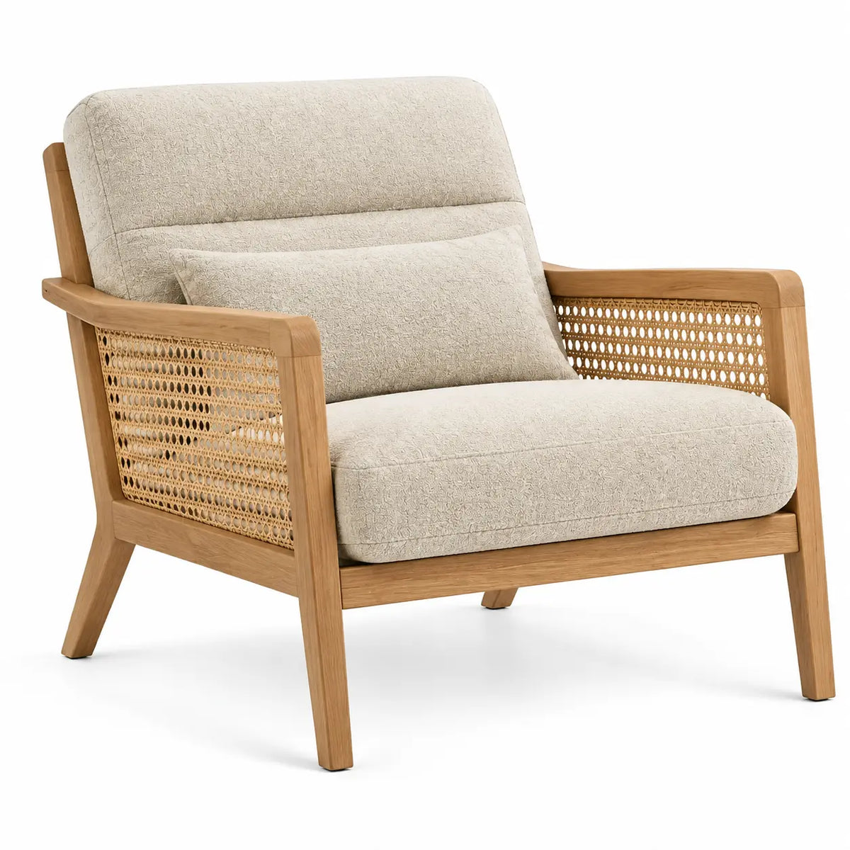 Sillón con estructura abierta con detalles de entramado, beige y marrón