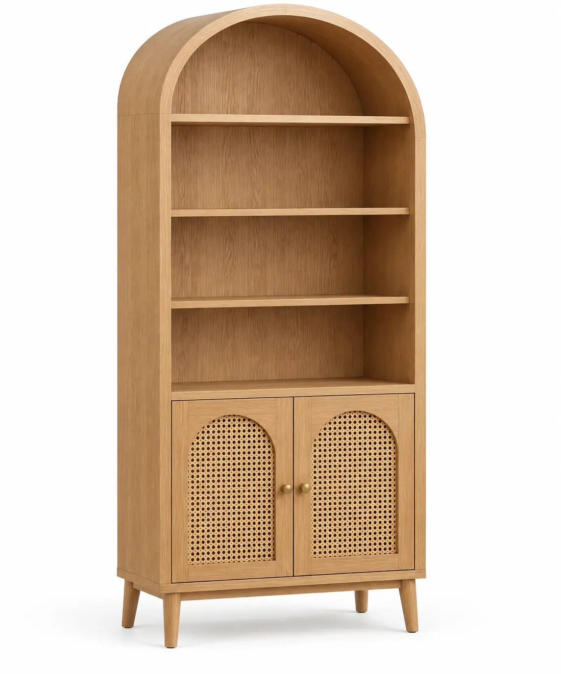 Estantería con almacenamiento con formas arqueadas y detalles de entramado, marrón