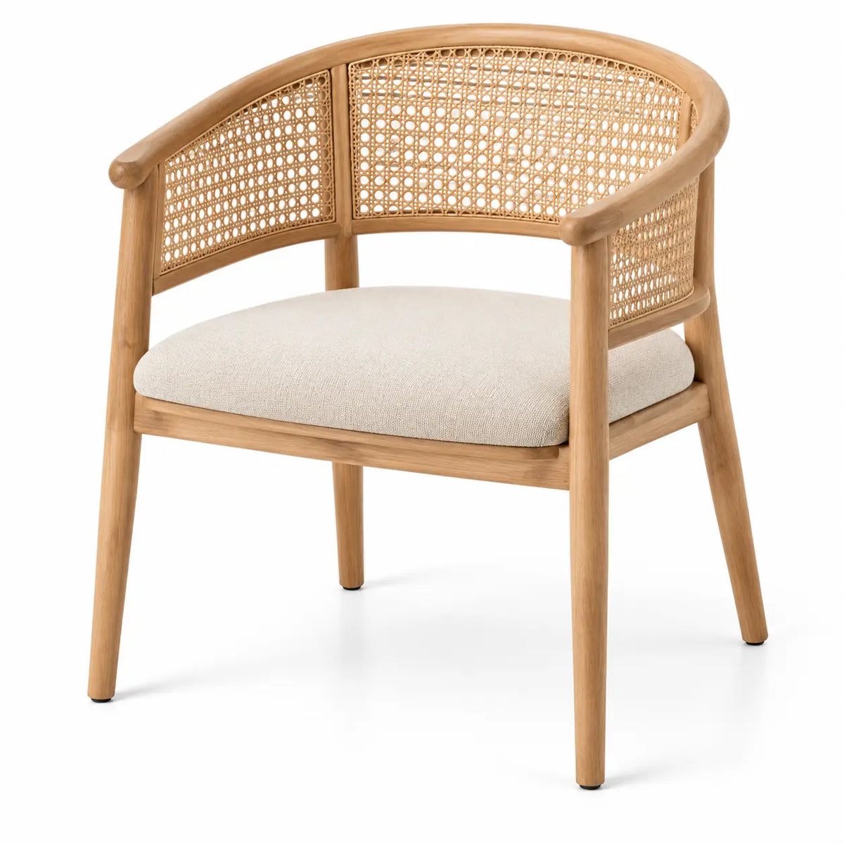 Silla con respaldo con detalles de entramado, beige y marrón