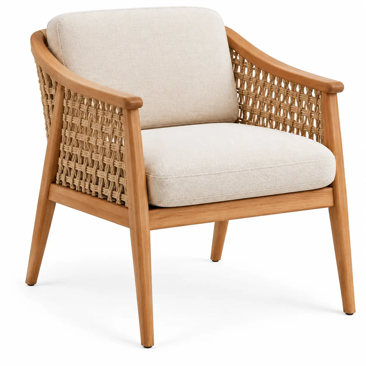 Sillón con estructura abierta con detalles de entramado, beige y marrón