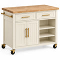 Mueble auxiliar de cocina con ruedas con cajones y estantes, blanco y marrón