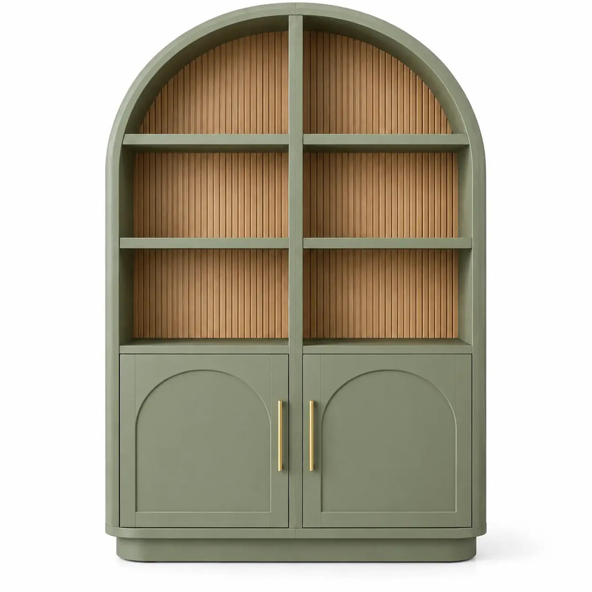Estantería con almacenamiento con formas arqueadas, verde y marrón