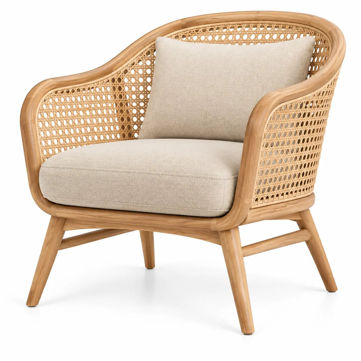Sillón con estructura abierta con detalles de entramado, beige y marrón